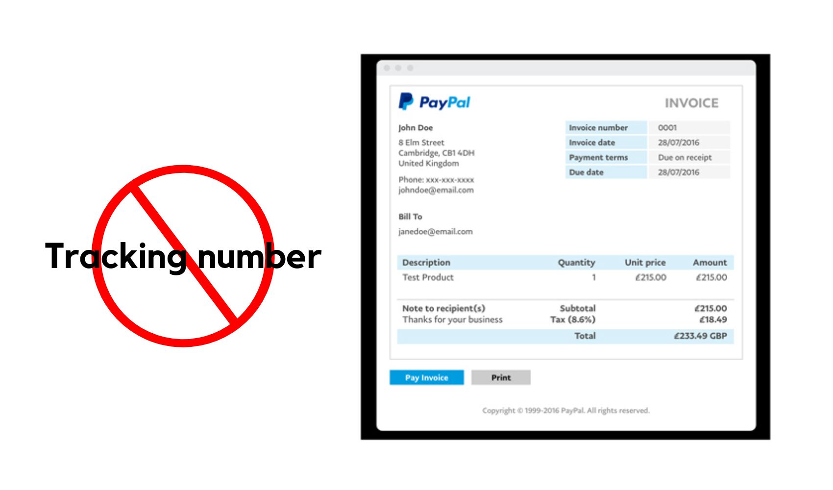 PayPal add tracking is no need on an invoice